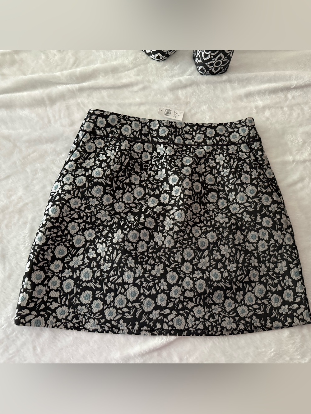 New Ann Taylor Loft Silver Metallic Blue Jacquard Floral Skirt 4 nwt